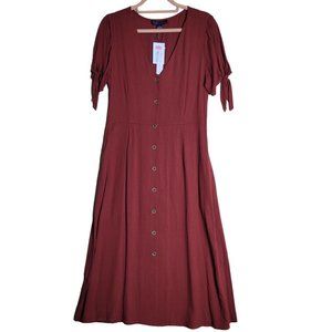 Sanctuary Rust Button Front Tie Sleeves Side Pockets Maxi Dress Women Size M NWT